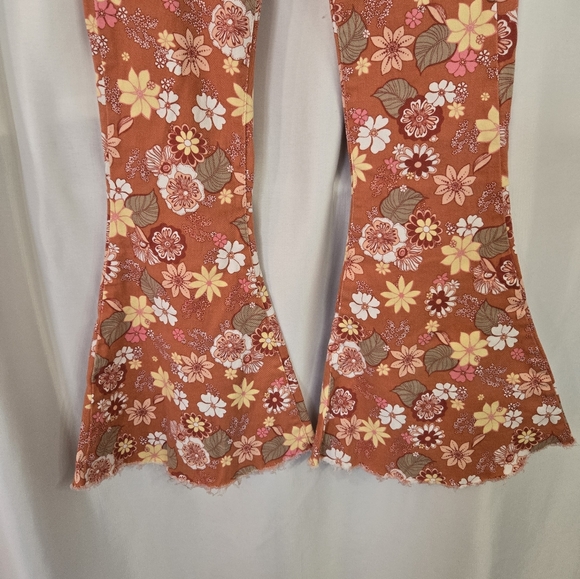 Altar'd State Orange Print Hobo Hippie Flared Jeans Size S - Picture 7 of 11